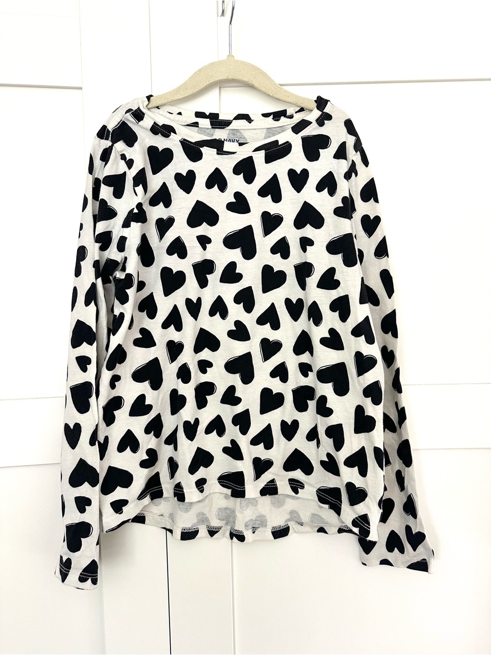 Old Navy Cream Sweater with Black Heart Print
